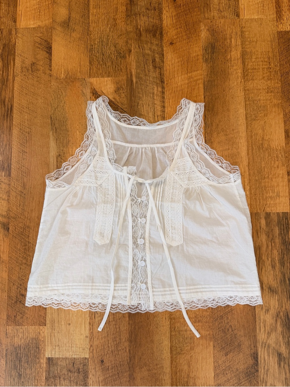 White Lace-Trim Tank Top with Tie Front